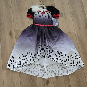Disguise Disney Cruella De Vil Girl's M (8-10) Faux Fur Collar Dress Costume